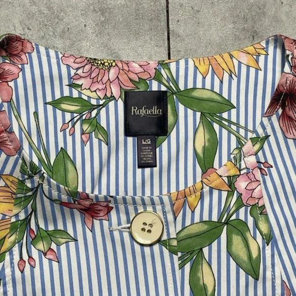 Rafaella Floral Tapered‎ Blazer Crewneck Jacket Womens Sz Large Blue Striped - Picture 5 of 12